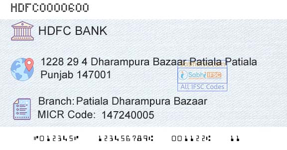 Hdfc Bank Patiala Dharampura BazaarBranch 
