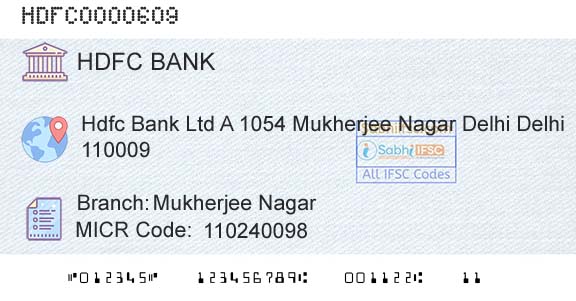 Hdfc Bank Mukherjee NagarBranch 