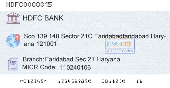 Hdfc Bank Faridabad Sec 21 HaryanaBranch 