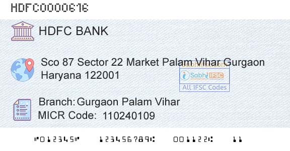 Hdfc Bank Gurgaon Palam ViharBranch 