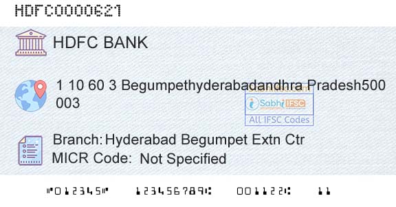 Hdfc Bank Hyderabad Begumpet Extn CtrBranch 