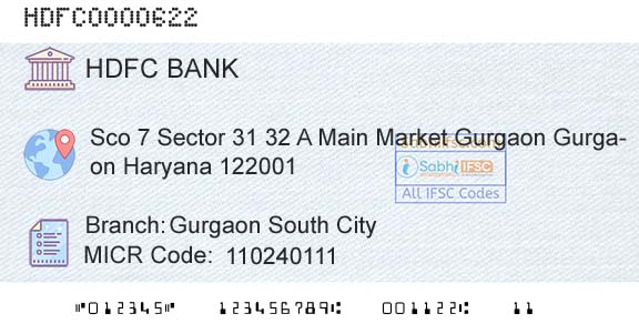 Hdfc Bank Gurgaon South CityBranch 