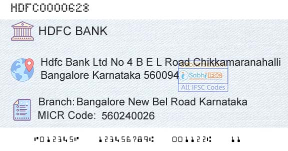 Hdfc Bank Bangalore New Bel Road KarnatakaBranch 