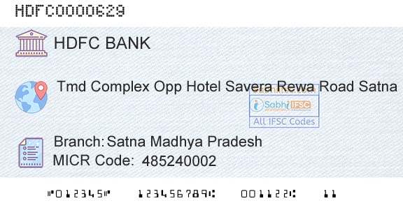 Hdfc Bank Satna Madhya PradeshBranch 