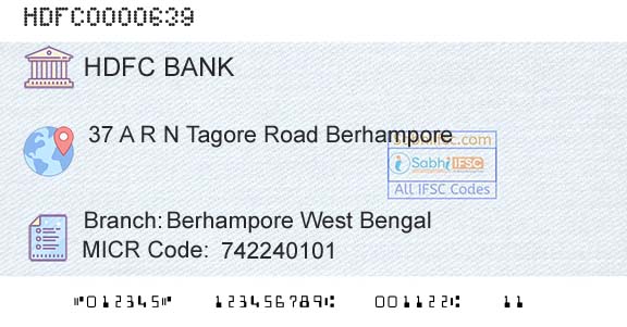 Hdfc Bank Berhampore West BengalBranch 