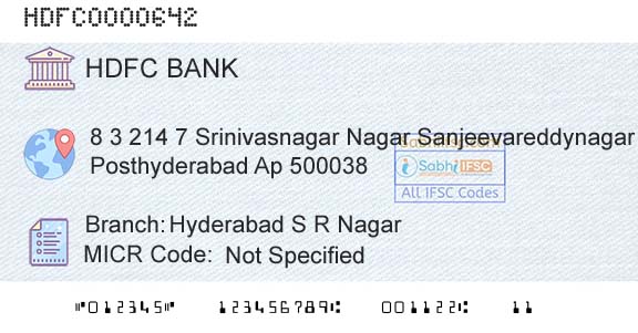 Hdfc Bank Hyderabad S R NagarBranch 