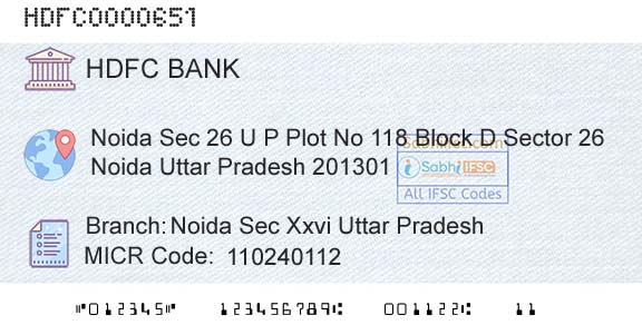 Hdfc Bank Noida Sec Xxvi Uttar PradeshBranch 