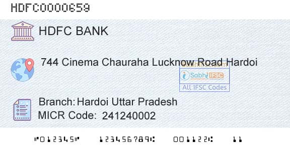 Hdfc Bank Hardoi Uttar PradeshBranch 
