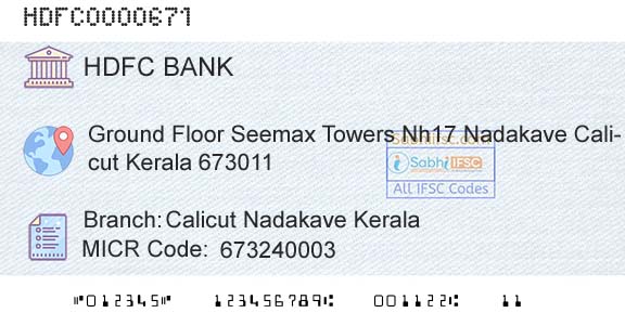 Hdfc Bank Calicut Nadakave KeralaBranch 