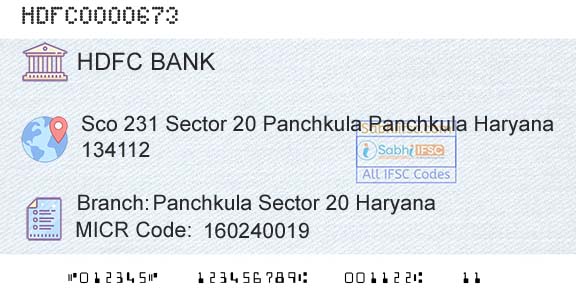 Hdfc Bank Panchkula Sector 20 HaryanaBranch 
