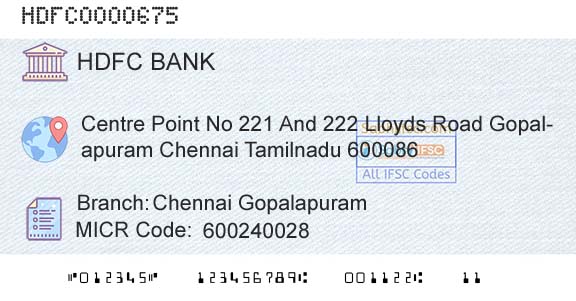 Hdfc Bank Chennai GopalapuramBranch 