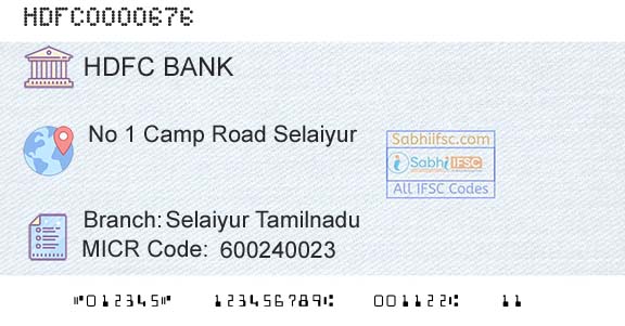 Hdfc Bank Selaiyur TamilnaduBranch 