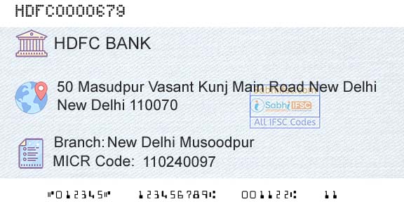 Hdfc Bank New Delhi MusoodpurBranch 