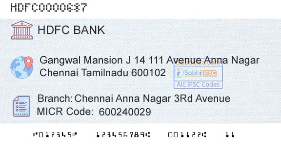 Hdfc Bank Chennai Anna Nagar 3rd AvenueBranch 