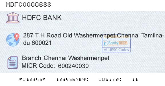 Hdfc Bank Chennai WashermenpetBranch 