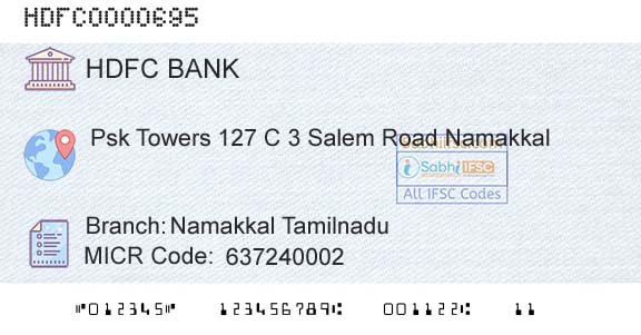Hdfc Bank Namakkal TamilnaduBranch 