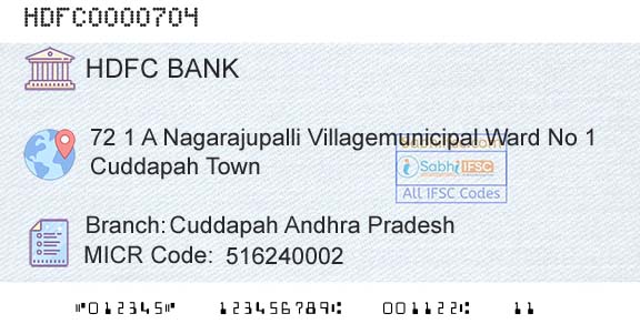 Hdfc Bank Cuddapah Andhra PradeshBranch 
