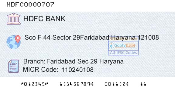 Hdfc Bank Faridabad Sec 29 HaryanaBranch 