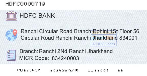 Hdfc Bank Ranchi 2nd Ranchi JharkhandBranch 