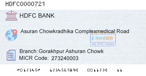 Hdfc Bank Gorakhpur Ashuran ChowkBranch 