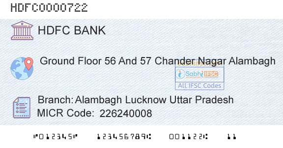 Hdfc Bank Alambagh Lucknow Uttar PradeshBranch 