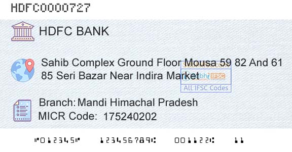 Hdfc Bank Mandi Himachal PradeshBranch 