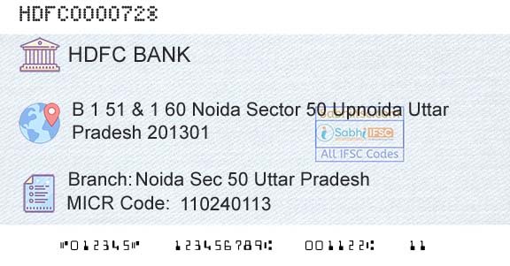 Hdfc Bank Noida Sec 50 Uttar PradeshBranch 