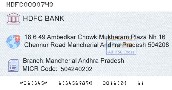 Hdfc Bank Mancherial Andhra PradeshBranch 