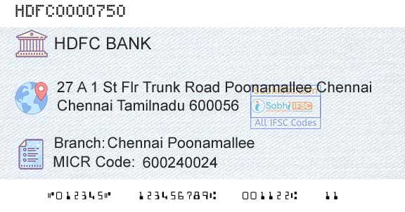 Hdfc Bank Chennai PoonamalleeBranch 