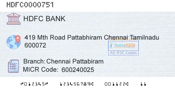 Hdfc Bank Chennai PattabiramBranch 