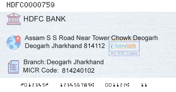 Hdfc Bank Deogarh JharkhandBranch 