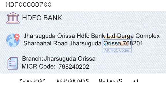 Hdfc Bank Jharsuguda OrissaBranch 