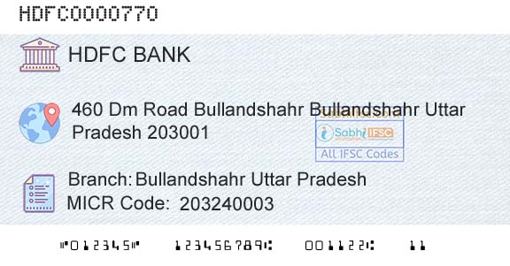 Hdfc Bank Bullandshahr Uttar PradeshBranch 