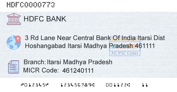 Hdfc Bank Itarsi Madhya PradeshBranch 