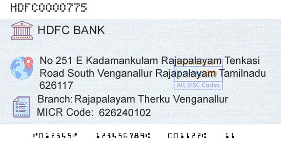 Hdfc Bank Rajapalayam Therku VenganallurBranch 