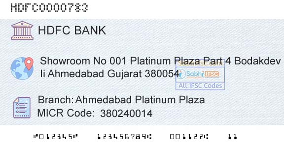 Hdfc Bank Ahmedabad Platinum PlazaBranch 