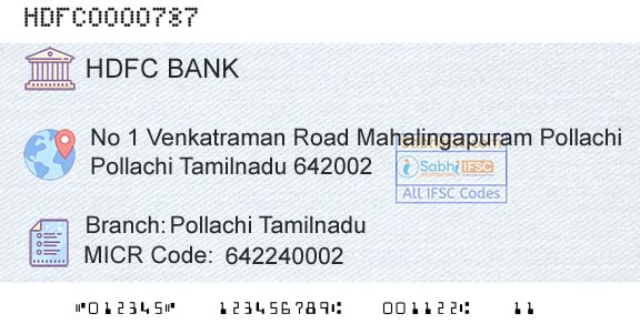 Hdfc Bank Pollachi TamilnaduBranch 