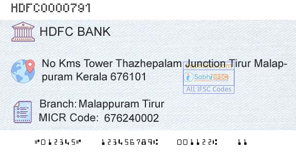 Hdfc Bank Malappuram TirurBranch 