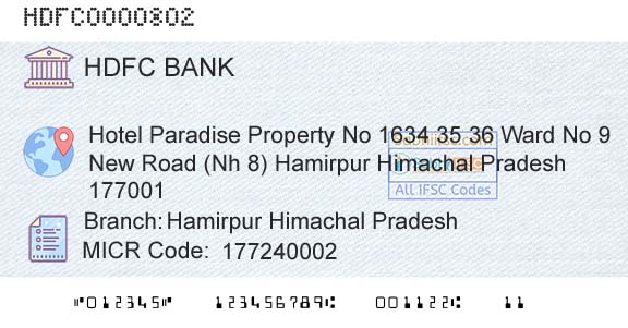 Hdfc Bank Hamirpur Himachal PradeshBranch 