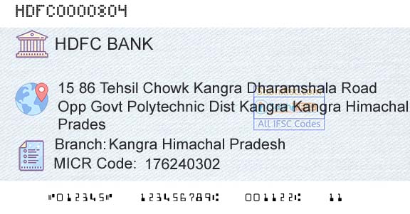 Hdfc Bank Kangra Himachal PradeshBranch 