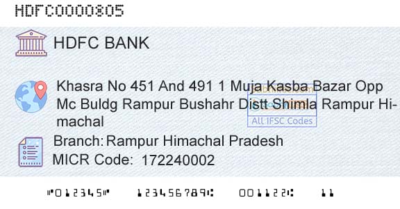 Hdfc Bank Rampur Himachal PradeshBranch 
