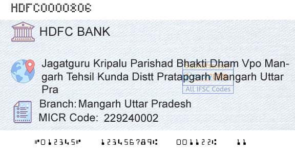Hdfc Bank Mangarh Uttar PradeshBranch 