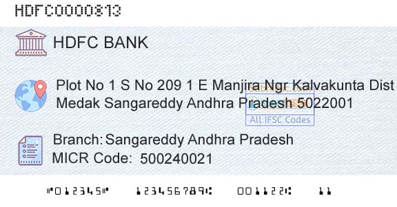 Hdfc Bank Sangareddy Andhra PradeshBranch 