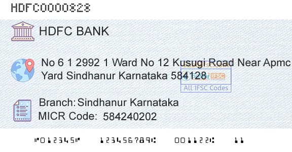 Hdfc Bank Sindhanur KarnatakaBranch 