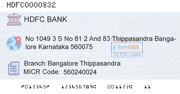 Hdfc Bank Bangalore ThippasandraBranch 