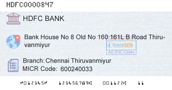 Hdfc Bank Chennai ThiruvanmiyurBranch 