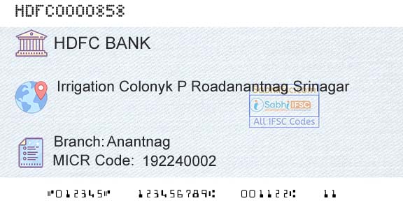 Hdfc Bank AnantnagBranch 