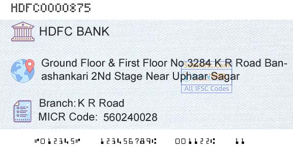 Hdfc Bank K R RoadBranch 