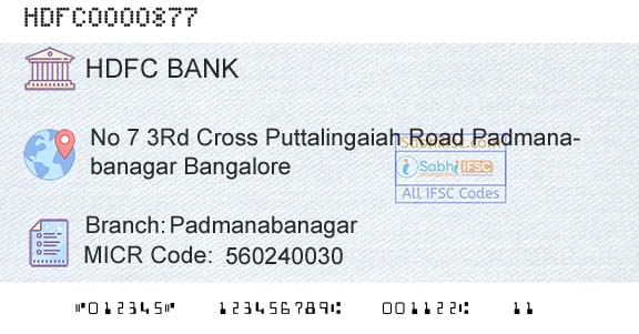 Hdfc Bank PadmanabanagarBranch 