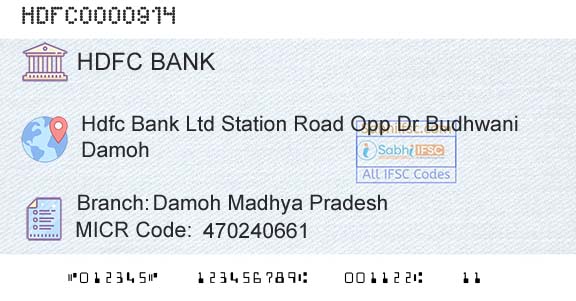 Hdfc Bank Damoh Madhya PradeshBranch 